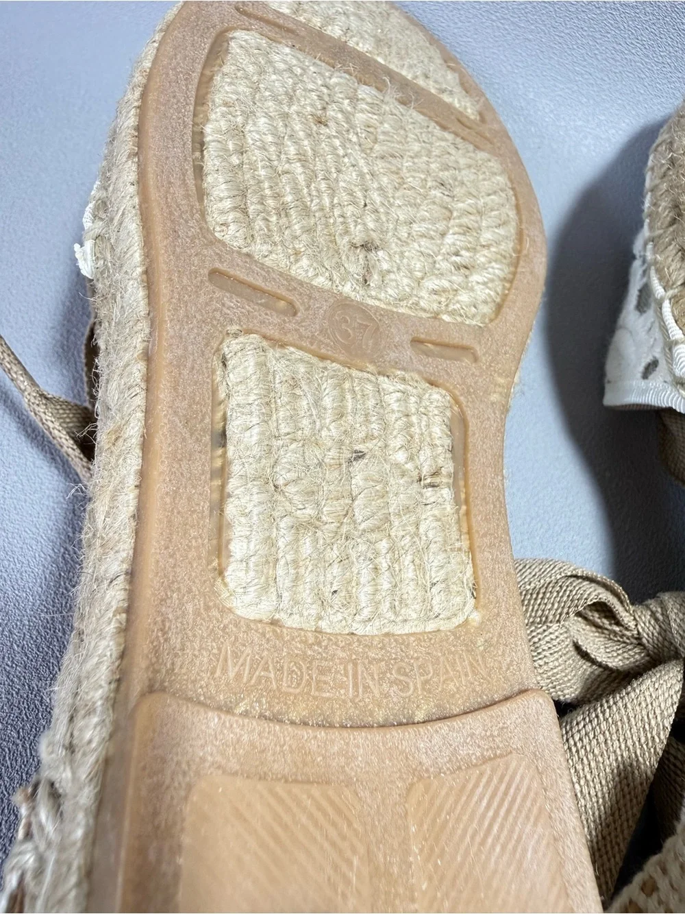 MAYPOL Anthropologie Cream Crochet Lace Ankle Tie Espadrille Flats